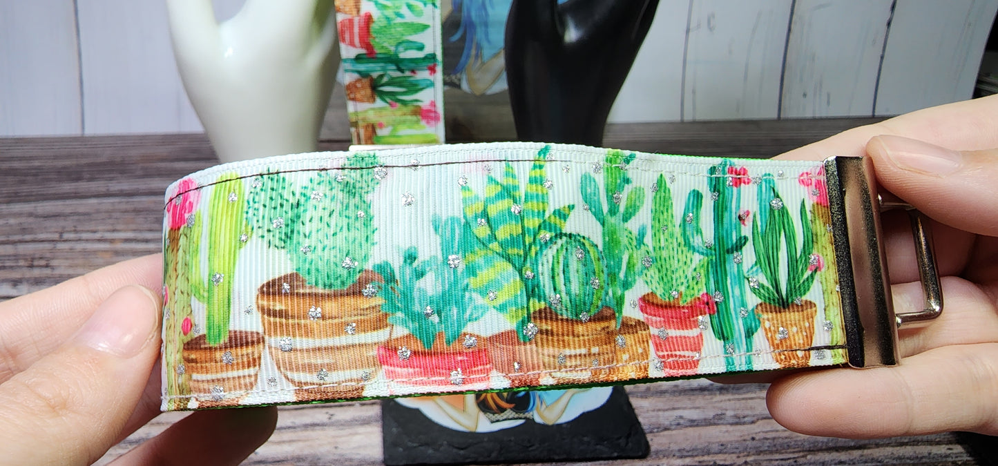 Succulent - Regular & Glitter Cactus | 1.5 inch Wide Wristlet Key Fob | Ribbon & Nylon