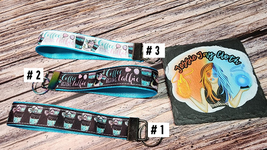 Dragon Coffee Wristlet Key Fob | Ribbon/Nylon Fabric Keychain | Choose your print