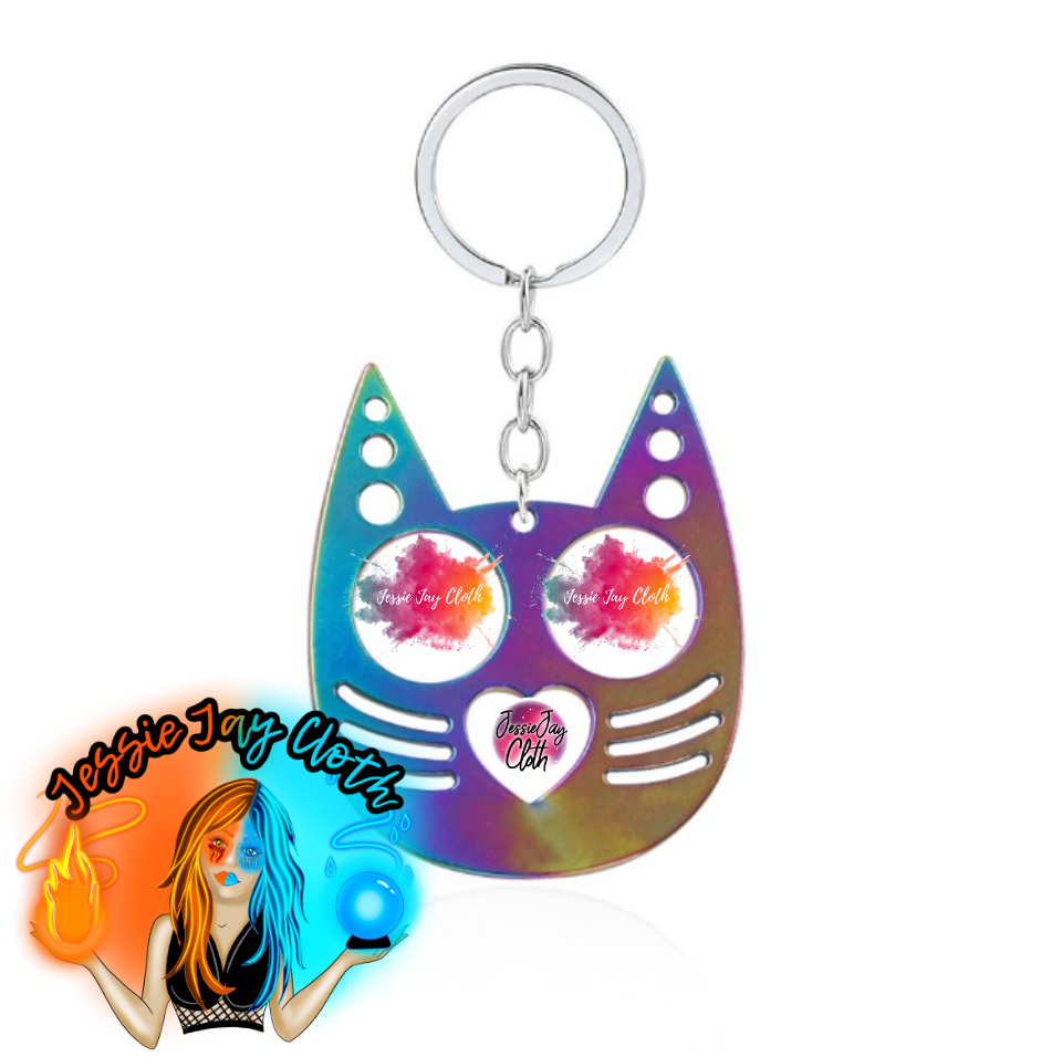 Holographic Rainbow Kitty Cat | Safety Keychain | Window Breaker