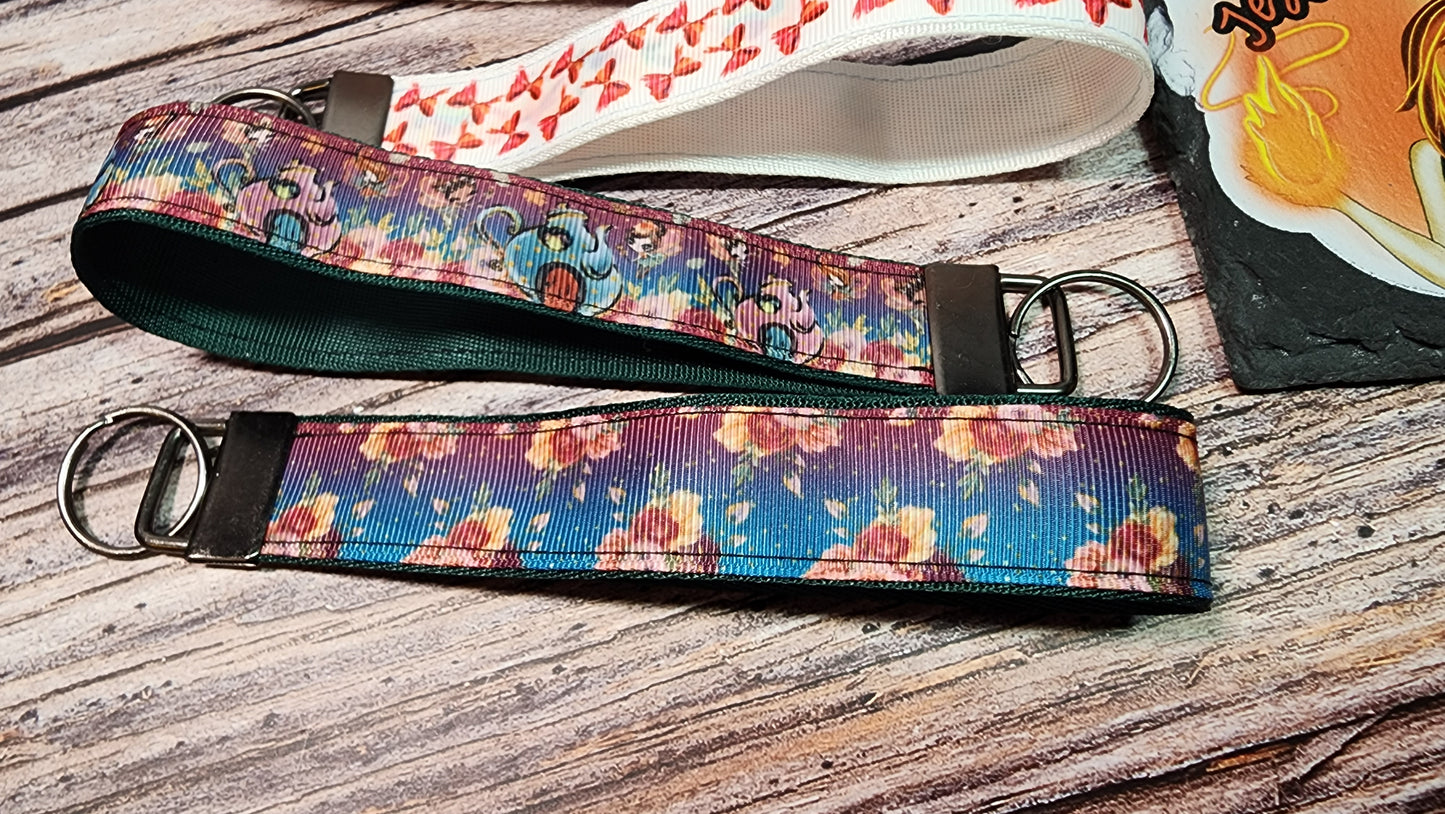 Uni Kitty, Bows, Fairy, Teapot, Floral Wristlet Key Fob | Ribbon/Nylon Fabric Keychain | Choose your print