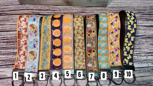 Fall, Autumn, Pumpkin, Halloween Candy Wristlet Key Fob | Ribbon/Nylon Fabric Keychain | Choose your print
