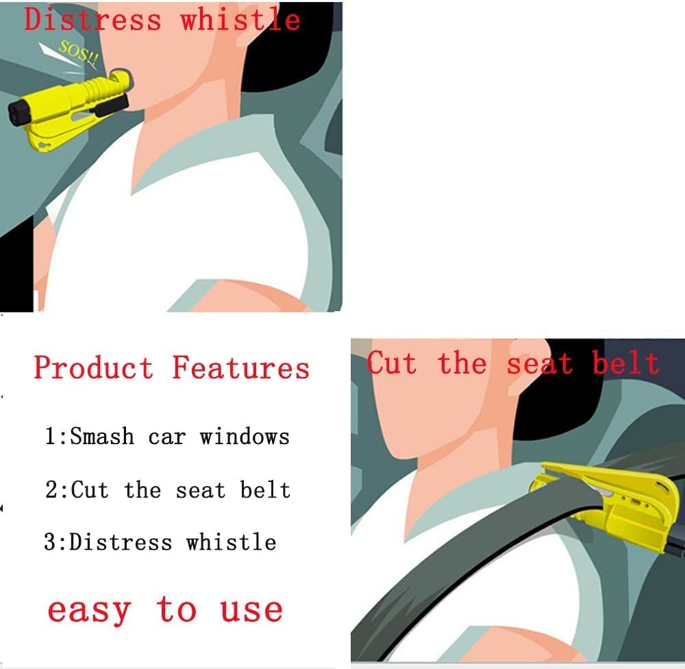 Black ONLY | Seatbelt cutter, Window Breaker, Whistle Combo | Add on