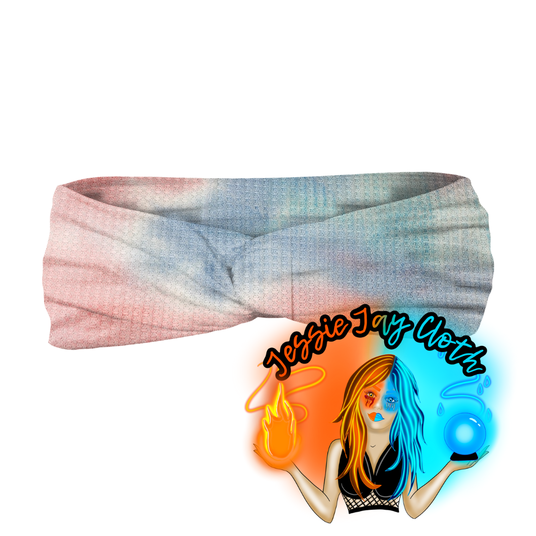 Gender Reveal Baby Tie Dye Waffle Knit | Cotton Candy | Twist Knot Head Band | Custom Turban Head Band | 4 Sizes