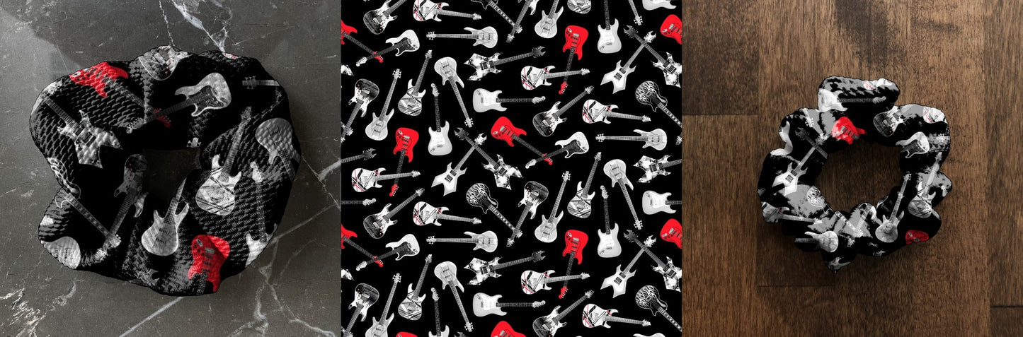 Black, Red, Silver Guitars | Custom Hair Scrunchie | Adult Size & Toddler Size | 7 Options