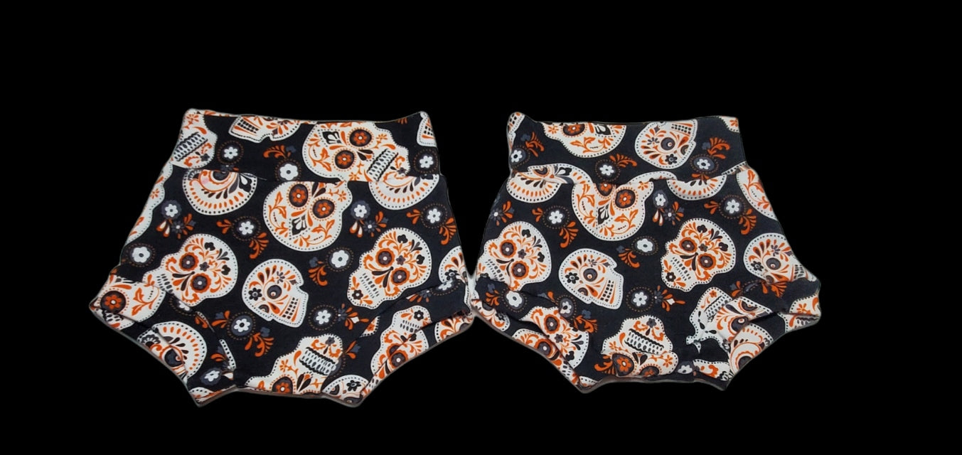 Glow in the dark Sugar Skull Bummies | 2T to 3T | Pumpkins | Cotton Lycra | 2 Pairs