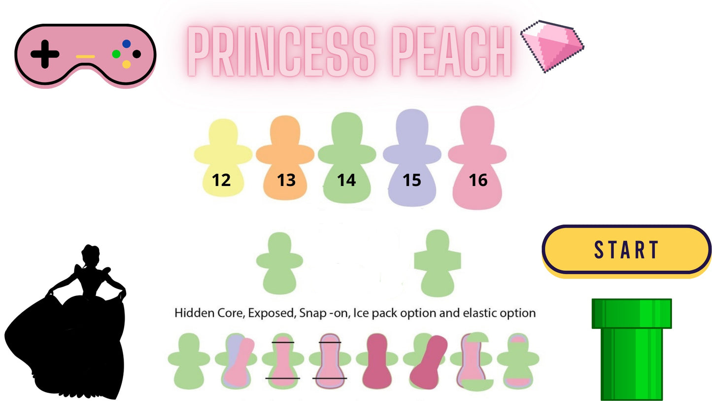 Princess Peach Custom Cloth Pad | 4" Snapped Width | 12-16 inches |