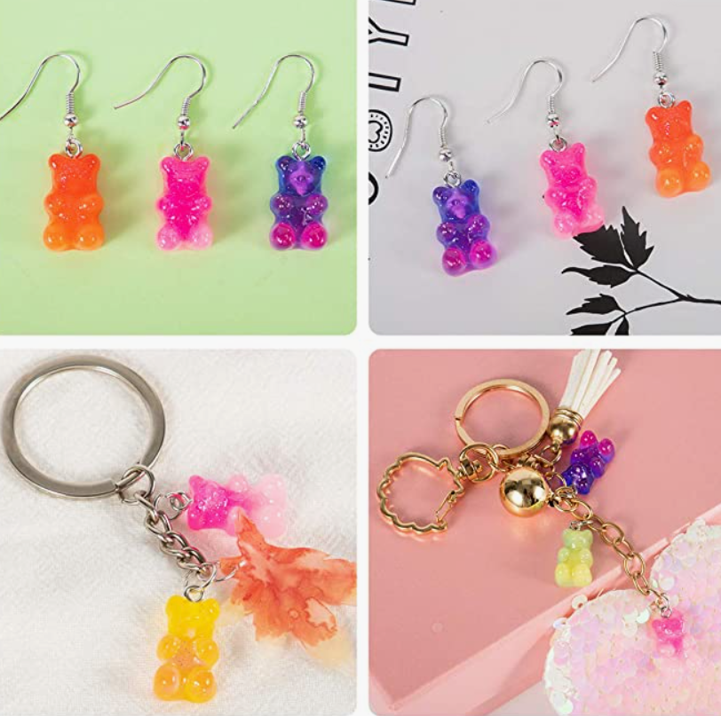 Gummy Bear Inspired Dangle/Stud Earrings OR Keychain | Gradient Glitter Resin | Hypoallergenic | Candy Earrings | 15 colors to choose from