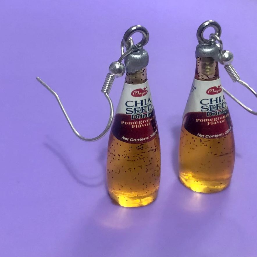 Ready To Ship Chia Seed Drink Earrings | Red, Blue, Or Yellow | Silver Dangles