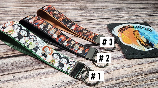 Horror Wristlet Key Fob | Ribbon/Nylon Fabric Keychain | Choose your print