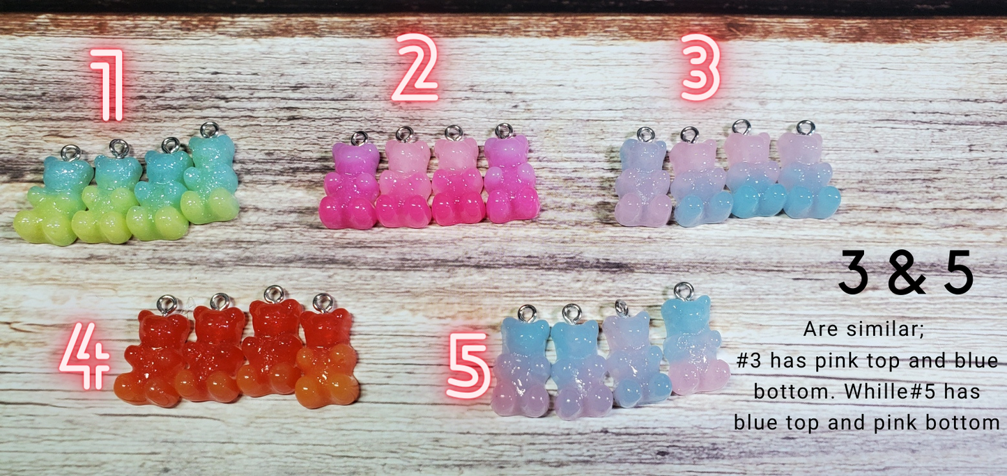 Gummy Bear Inspired Dangle/Stud Earrings OR Keychain | Gradient Glitter Resin | Hypoallergenic | Candy Earrings | 15 colors to choose from