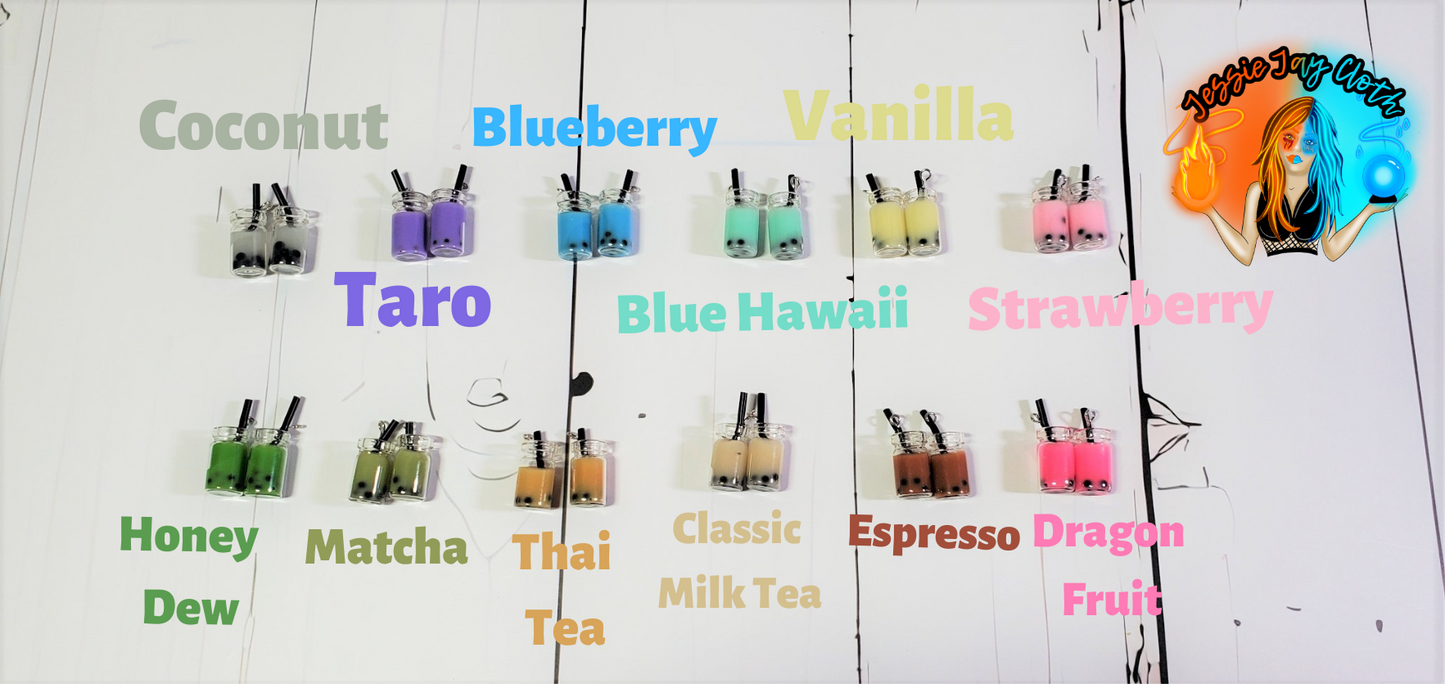 Mason Jar Boba Milk Tea Inspired Dangle/Stud Earrings OR Keychain | Tapioca Pearls | Hypoallergenic | Fruit Tea | Bubble Tea | 12 colors
