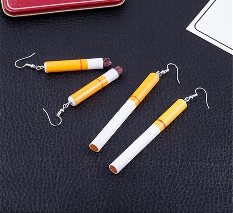 Funny Cigarette Shape Earrings OR Keychain | Punk Smoked Fashion Dangle/Stud | Jewelry Gift | Hypoallergenic | White Trash Party