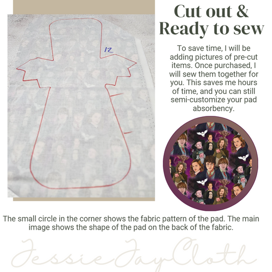 12 inch Bat Wing Cloth Pad or Liner | Straight, 2.75" to 3" Snapped Width | Choose your absorbency