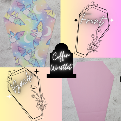 CUSTOM | Pastel Bats Coffin Wristlet Clutch | Vinyl & Cotton Pouch | Optional Add on's | Bag, Wallet, Purse