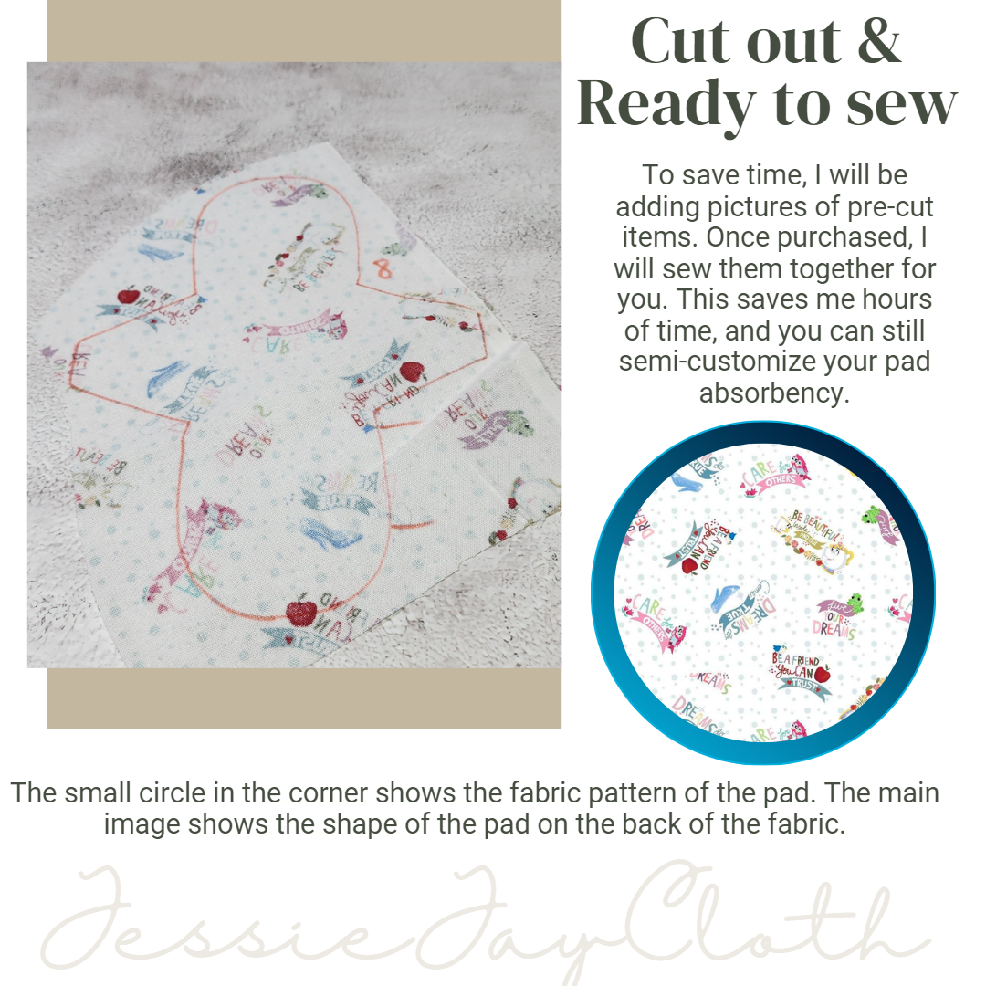 8 inch Miss Classy Cloth Pad or Liner | 2.5" Snapped Width | Choose your absorbency