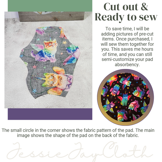 8 inch Kitty Cat, Rainbow Uni-Kitty  | Cloth Pad or Liner | Choose your absorbency
