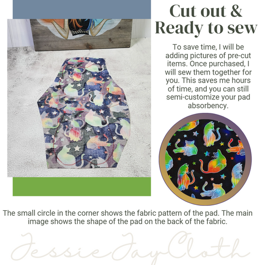 9 inch Kitty Cat, Rainbow Tie Dye Cats  | Cloth Pad or Liner | Choose your absorbency