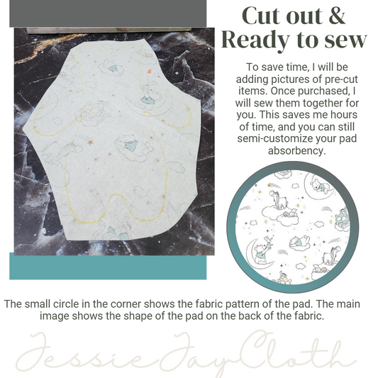 8 inch Bear Pad | Night time Pooh | Goldilocks | Cloth Pad or liner | Choose your absorbency