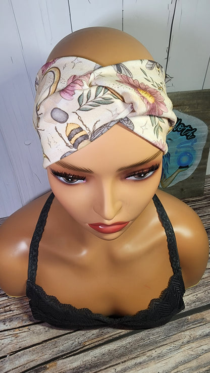 Spring Bees | Cotton Lycra Twist Knot Head Band | Custom Turban Head Band | 4 Sizes