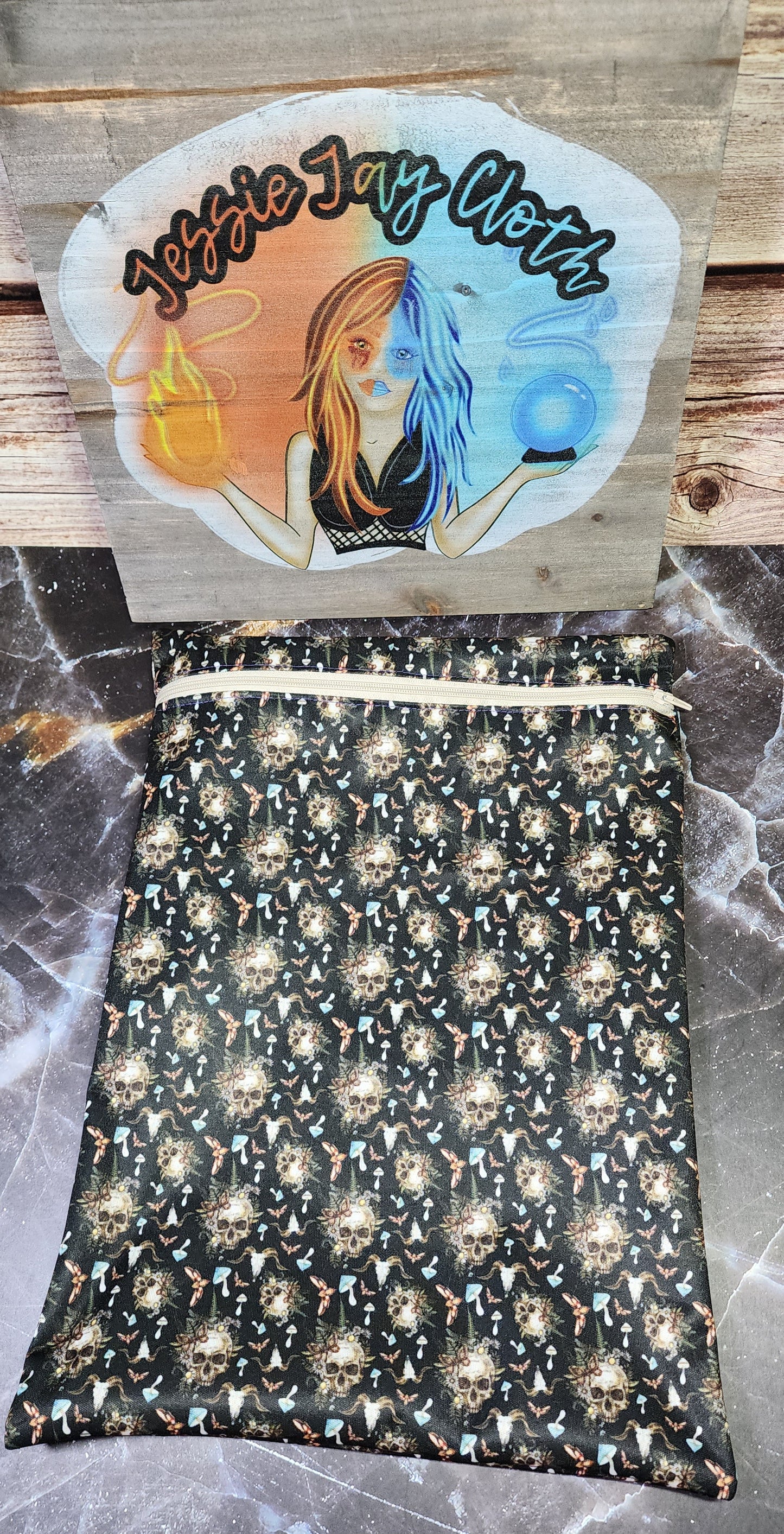 10" x 14" Small Scale Skulls & Moth Wet bag | Optional Add on Handle