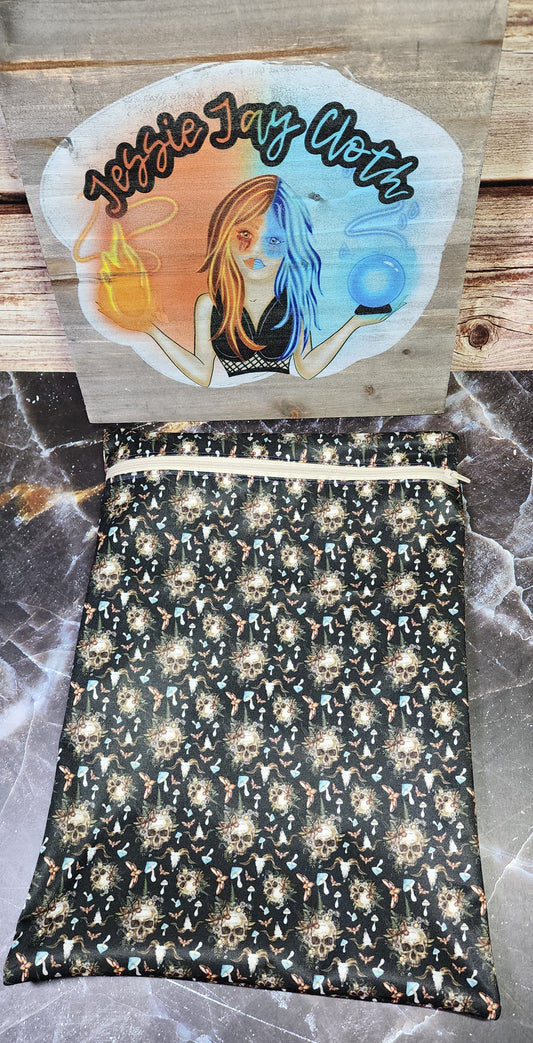 10" x 14" Small Scale Skulls & Moth Wet bag | Optional Add on Handle