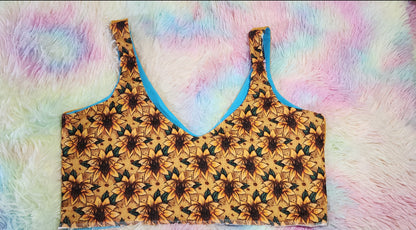 Custom 2-in-1 Crop Top | Bat Sunflower, Floral, Plant Life