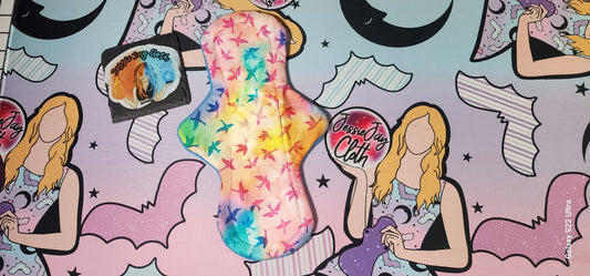 12" Heavy, Rainbow Tie Dye Birds | Classic Curvy Cloth Pad | 2.75" or 3" Snapped