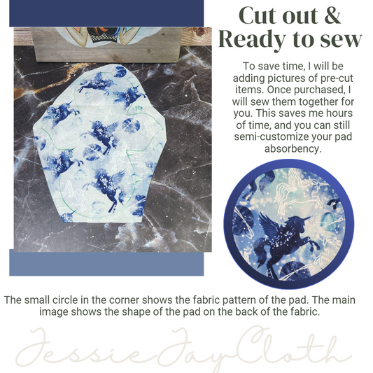 10 inch Moon Rise |  Blue Unicorn | Cloth Pad or liner | Choose your absorbency