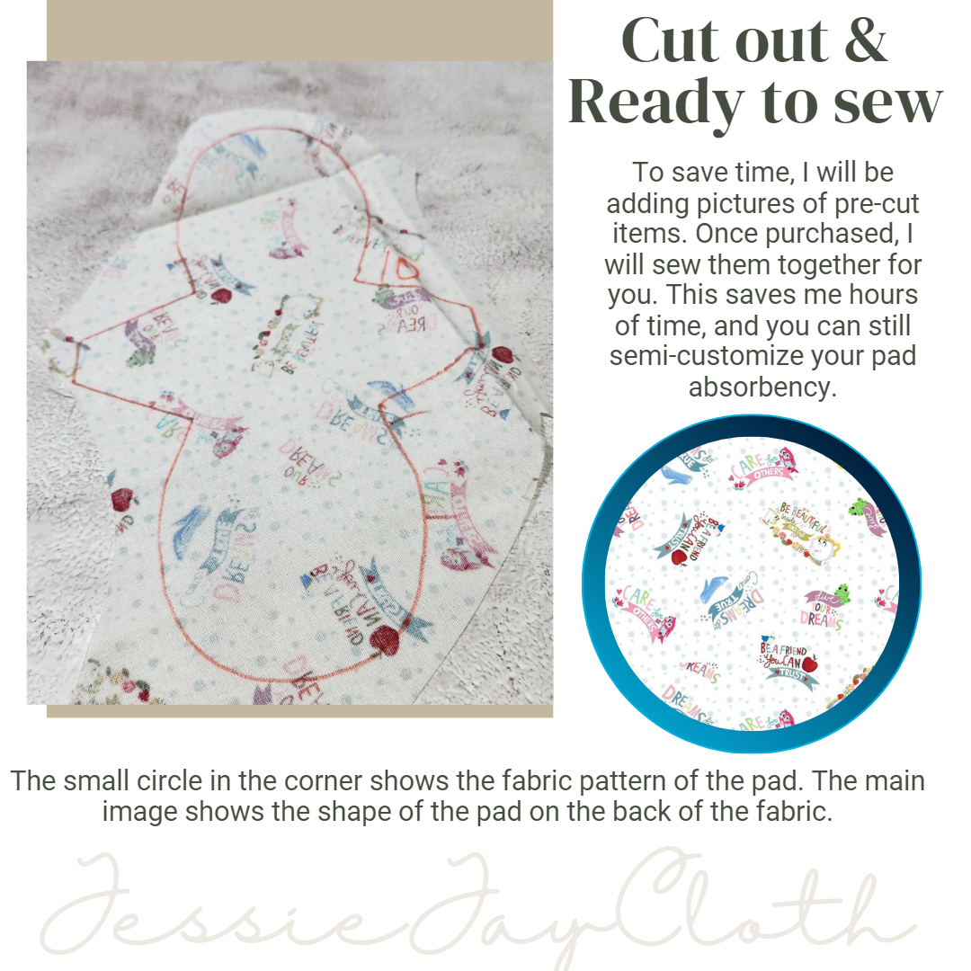 10 inch Miss Classy Cloth Pad or Liner | 2.5" Snapped Width | Choose your absorbency