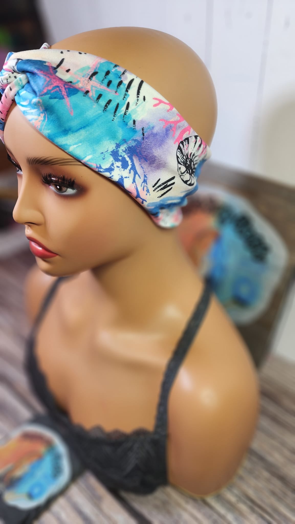 Coral Reef Ocean & Shells | Double Brushed Poly Twist Knot Head Band | Custom Turban Head Band | 4 Sizes