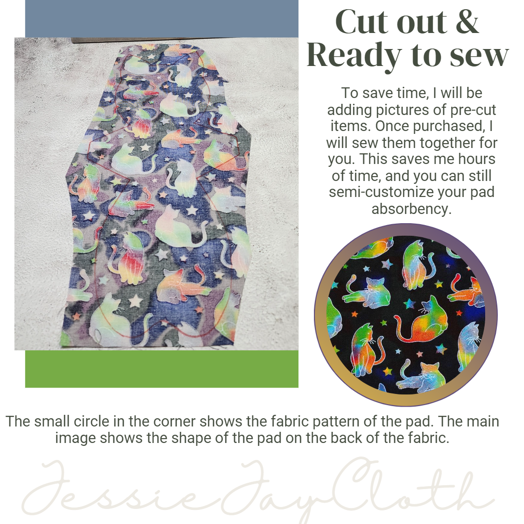 12 inch Kitty Cat, Rainbow Tie Dye Cats  | Cloth Pad or Liner | Choose your absorbency