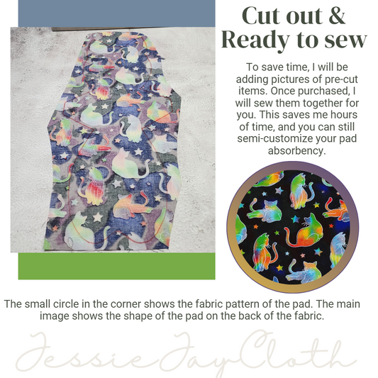 12 inch Kitty Cat, Rainbow Tie Dye Cats  | Cloth Pad or Liner | Choose your absorbency