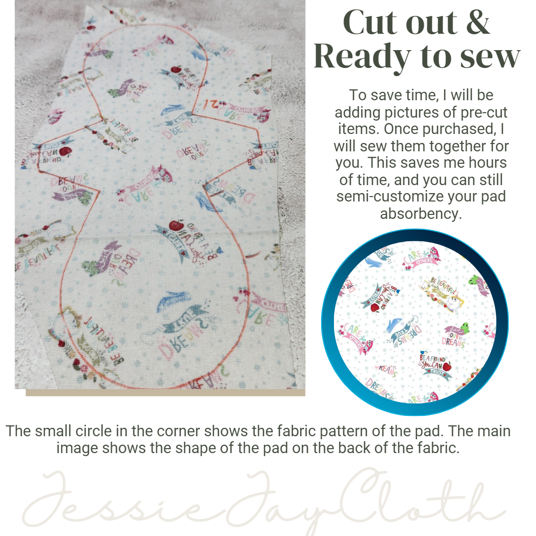 12 inch Miss Classy Cloth Pad or Liner | 2.5" Snapped Width | Choose your absorbency