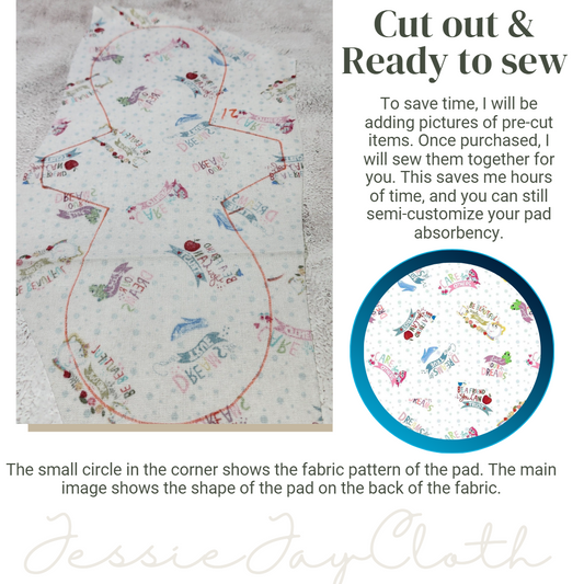 12 inch Miss Classy Cloth Pad or Liner | 2.5" Snapped Width | Choose your absorbency