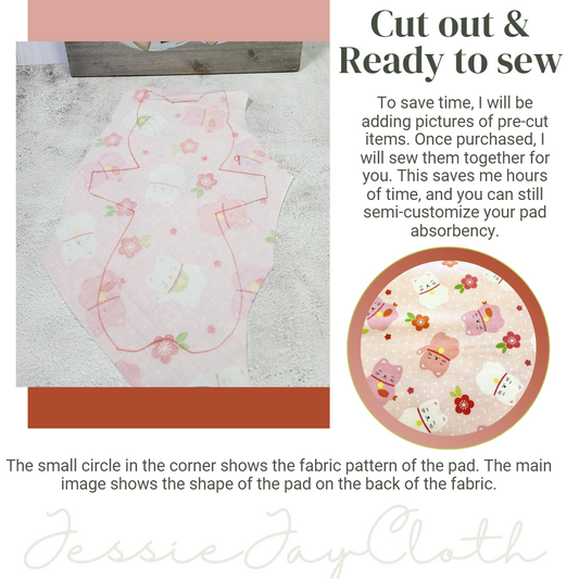 9 inch Kitty Cat, Lucky Cat Pink  | Cloth Pad or Liner | Choose your absorbency