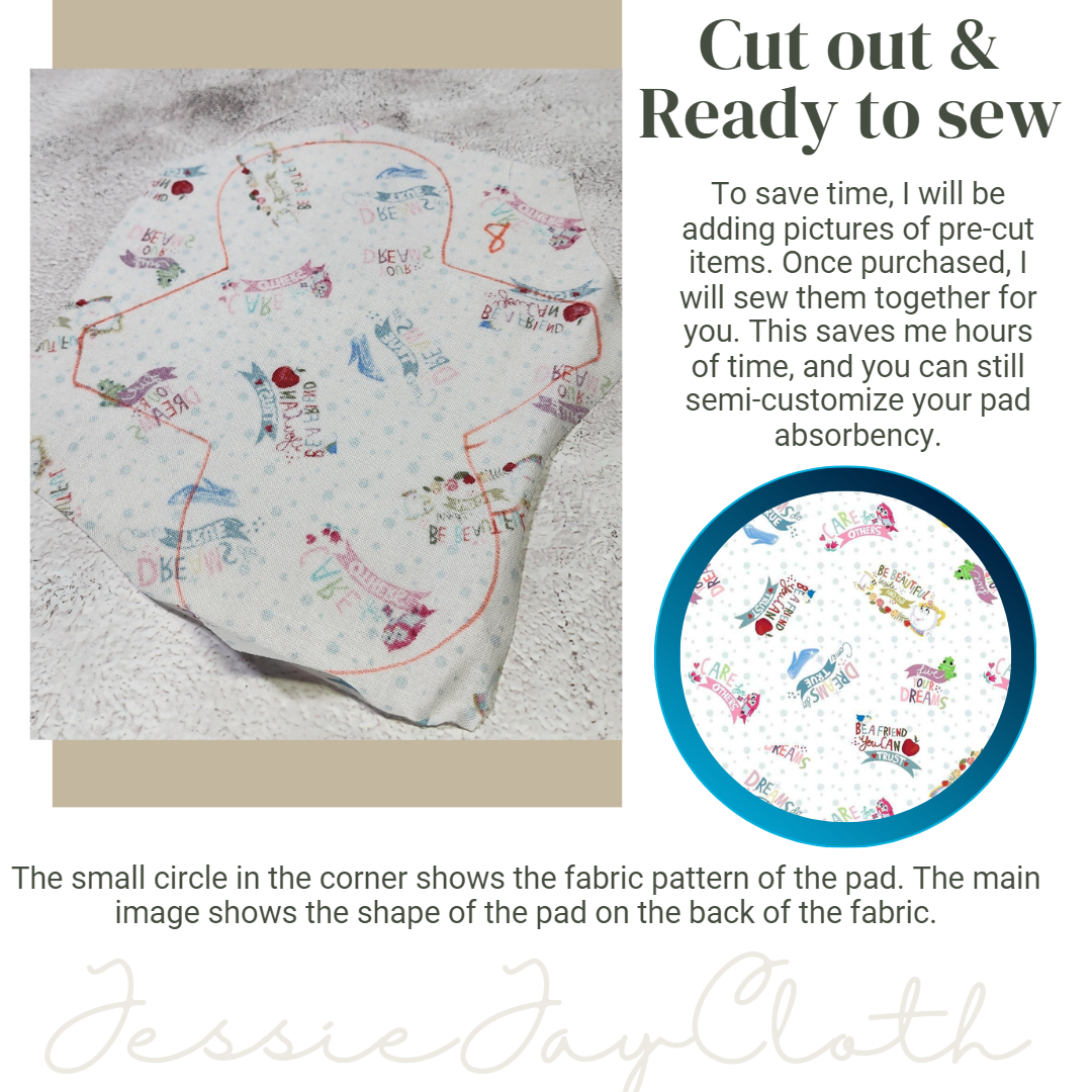 8 inch Flexuous Cloth Pad or Liner | 3" Snapped Width | Choose your absorbency