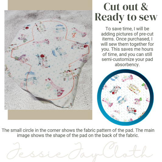 8 inch Flexuous Cloth Pad or Liner | 3" Snapped Width | Choose your absorbency
