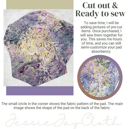 10 inch Goddess, Gold Purple Paisley | Cloth Pad or Liner |  4" Snapped Width | Choose your absorbency