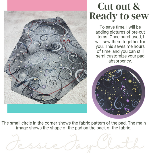 10 inch, Cat, Front Bleeder, Pad or liner | Magic Swirls, 2.5" Snapped Width | Choose your absorbency