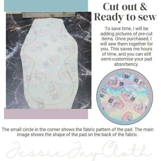 14 inch Classic Curvy | Kittens in umbrella Pastel Cat | Cloth Pad or liner | Choose your absorbency