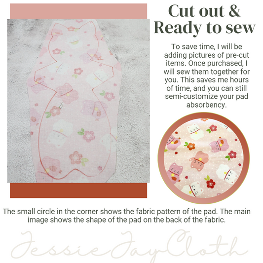 12 inch Kitty Cat, Lucky Cat Pink  | Cloth Pad or Liner | Choose your absorbency