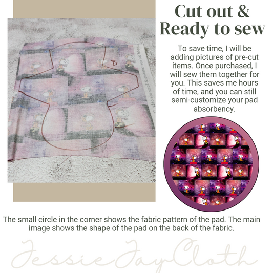 8 inch Flexuous Cloth Pad or Liner | 3" Snapped Width | Choose your absorbency