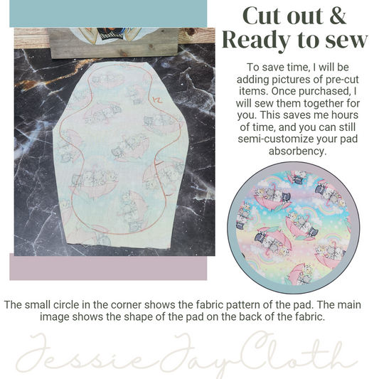 12 inch Classic Curvy | Kittens in Umbrella Pastel | Cloth Pad or liner | Choose your absorbency