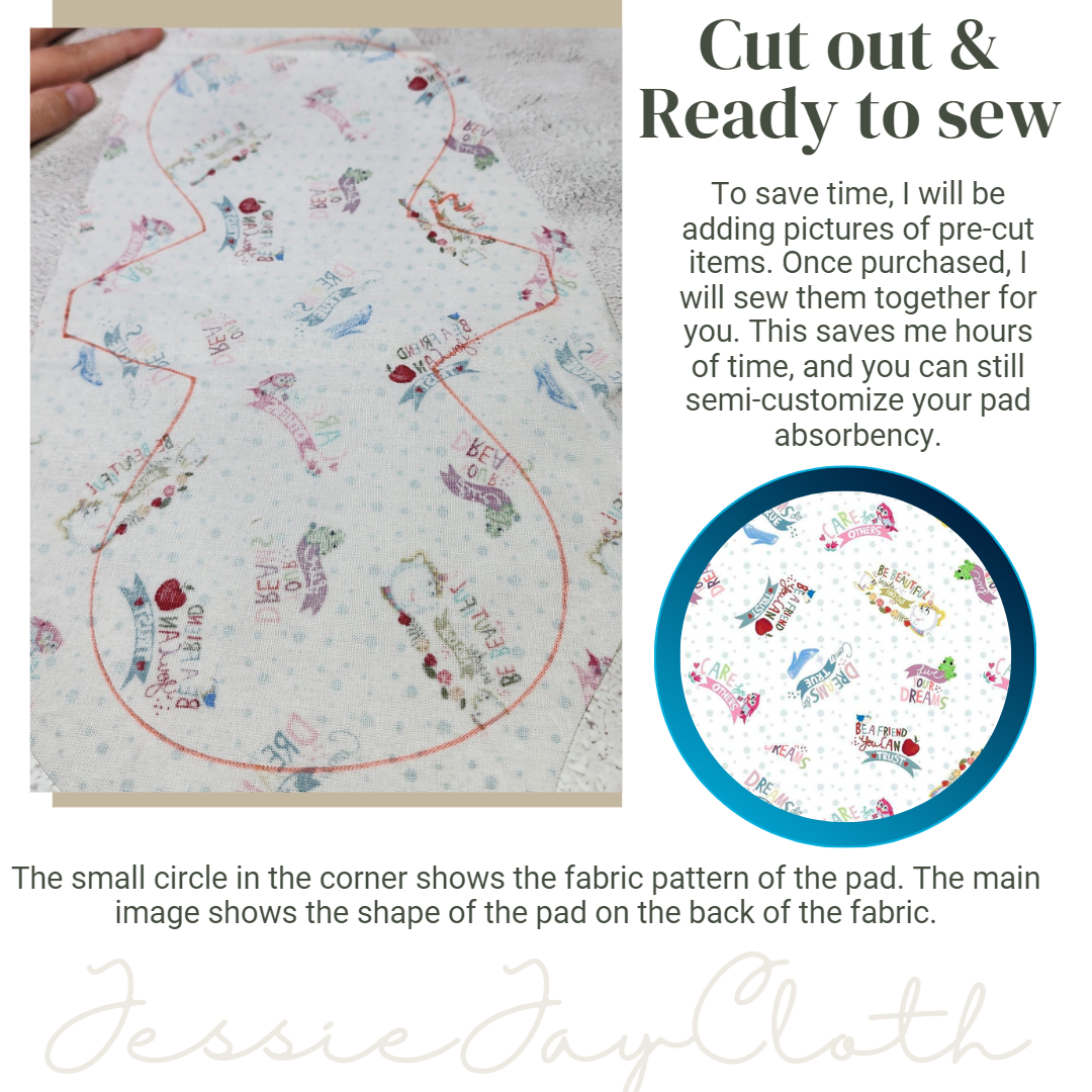 12 inch Flexuous Cloth Pad or Liner | 3" Snapped Width | Choose your absorbency