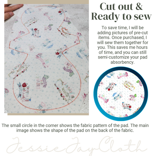 12 inch Flexuous Cloth Pad or Liner | 3" Snapped Width | Choose your absorbency