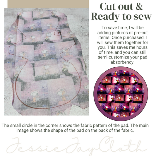 12 inch Flexuous Cloth Pad or Liner | 3" Snapped Width | Choose your absorbency