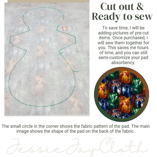 12 inch Flexuous Cloth Pad or Liner | 3" Snapped Width | Choose your absorbency