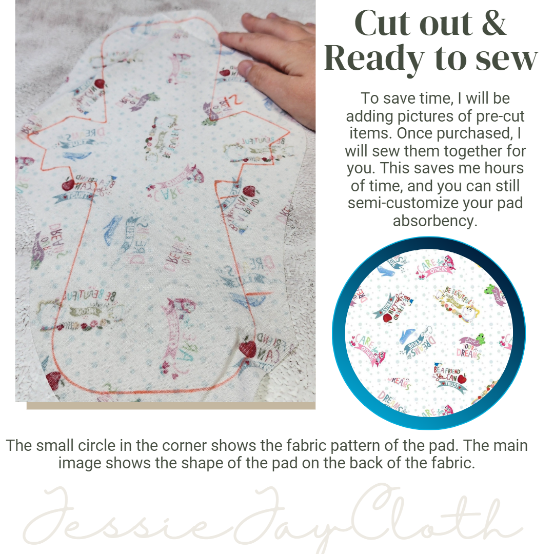 12 inch Bat Wing Cloth Pad or Liner | Straight, 2.75" to 3" Snapped Width | Choose your absorbency
