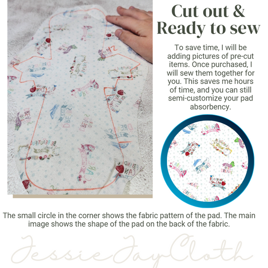 12 inch Bat Wing Cloth Pad or Liner | Straight, 2.75" to 3" Snapped Width | Choose your absorbency