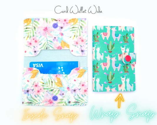 Custom Card Wallet Pouch | 2 Snap Closures | Vinyl or Faux leather
